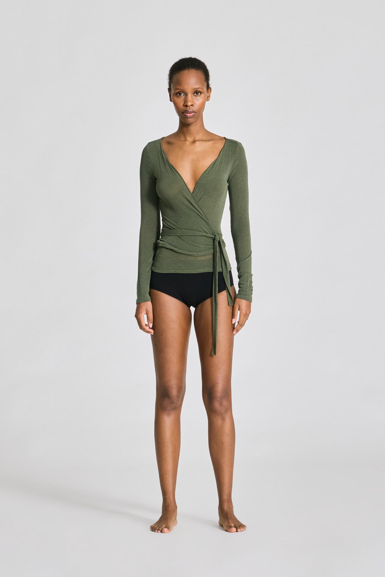 Anne Wrap langærmet t-shirt - Olive Night